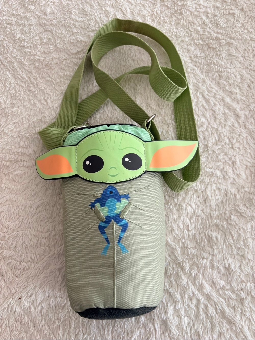 Star Wars Green Grogu Crossbody Bottle Holder with Coral Accent